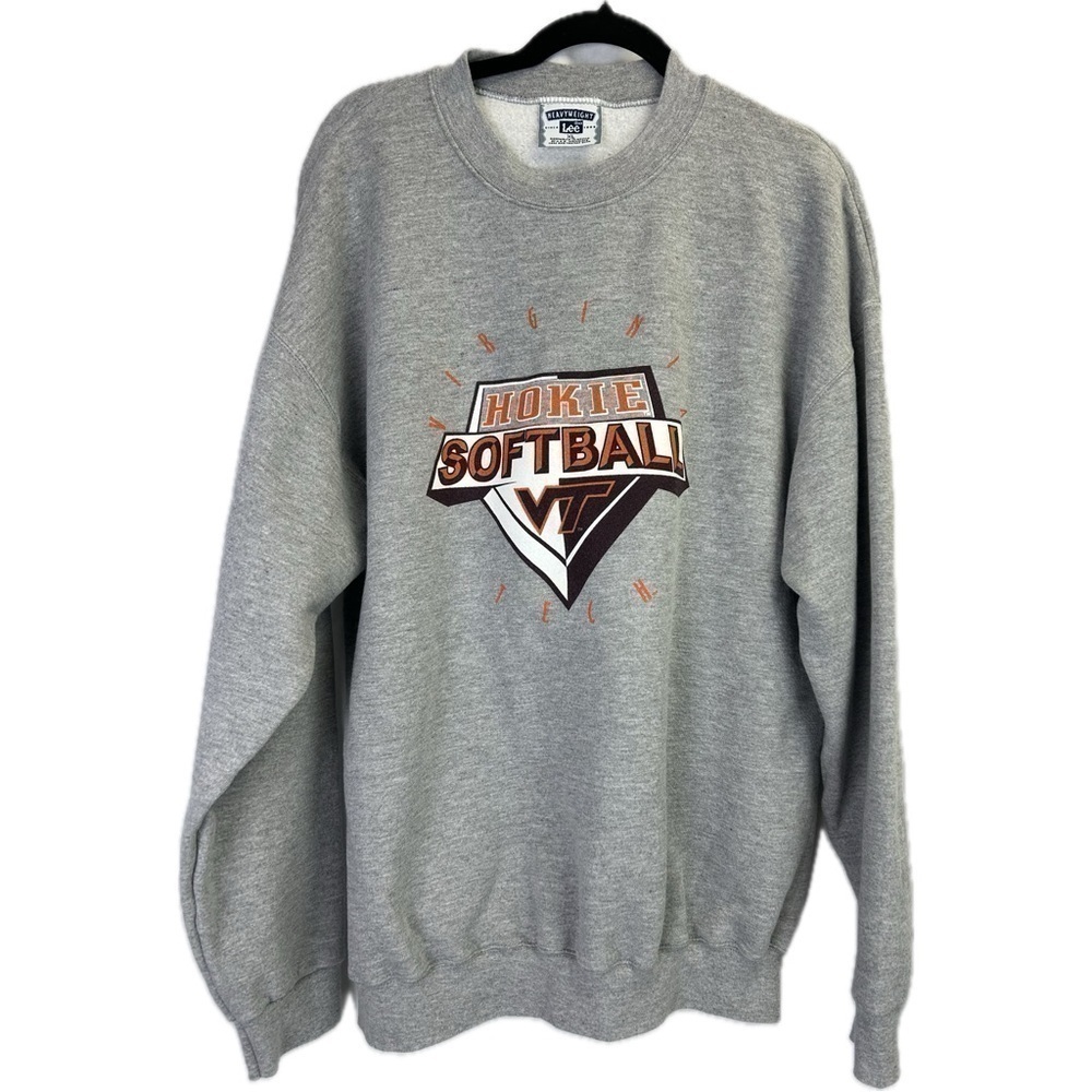 Vintage Heavyweight Lee Gray Sweatshirt Virginia Tech Hokies Softball Size XL